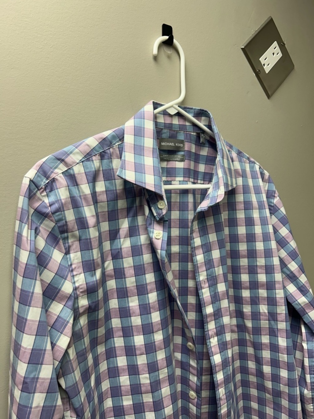 Michael Kors Men’s Blue & Purple Plaid Dress Shirt - Picture 2 of 4